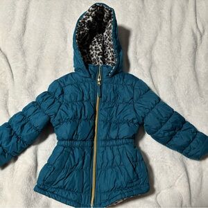Pink Platinum Teal Puffer Jacket with Leopard Lining